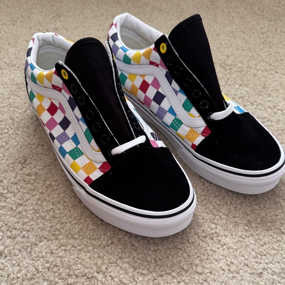 Vans Colorful Checkerboard Sneakers, size  W-9, M-7.5 NWOT